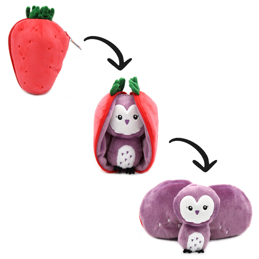 2 in 1 plush toy Violet the owl/strawberry - Flipetz – Les Déglingos