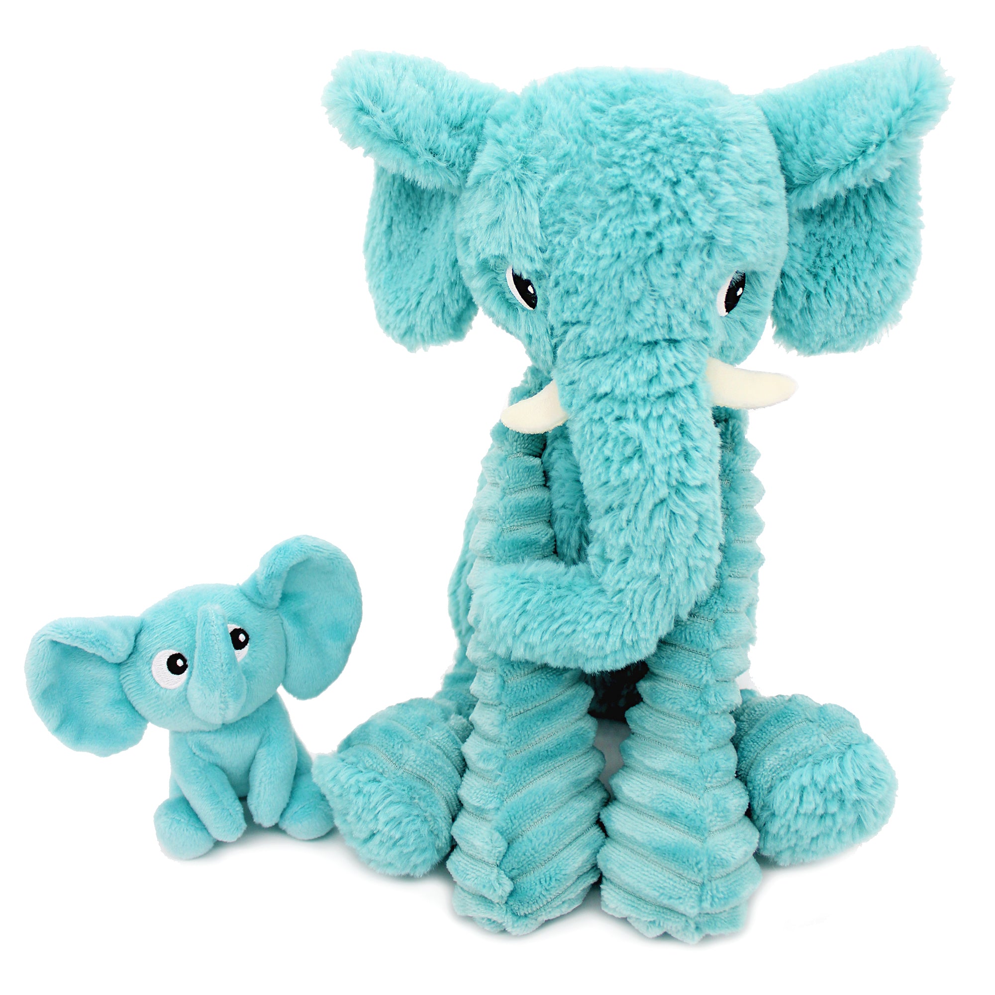 Peluche éléphant Dimoitou maman et son bébé bleu aqua - vue de face maman et son bébé éléphant - Les Ptipotos