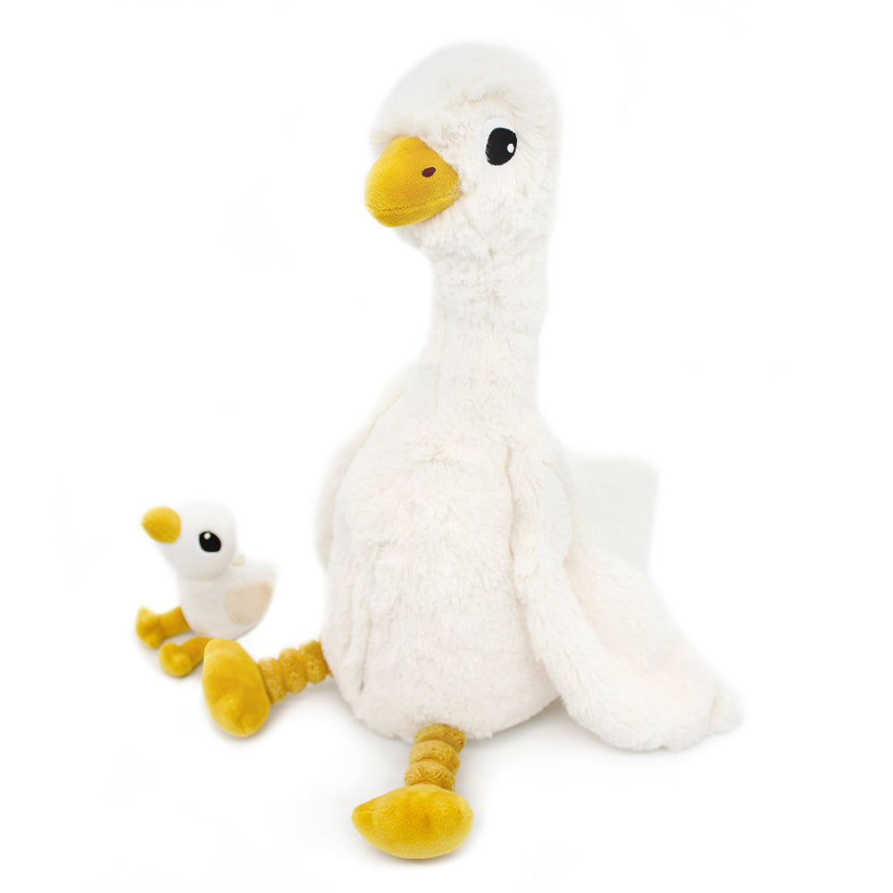 Peluche oie Jébongou maman et son bébé blanc - vue de profil maman et son bébé - Les Ptipotos