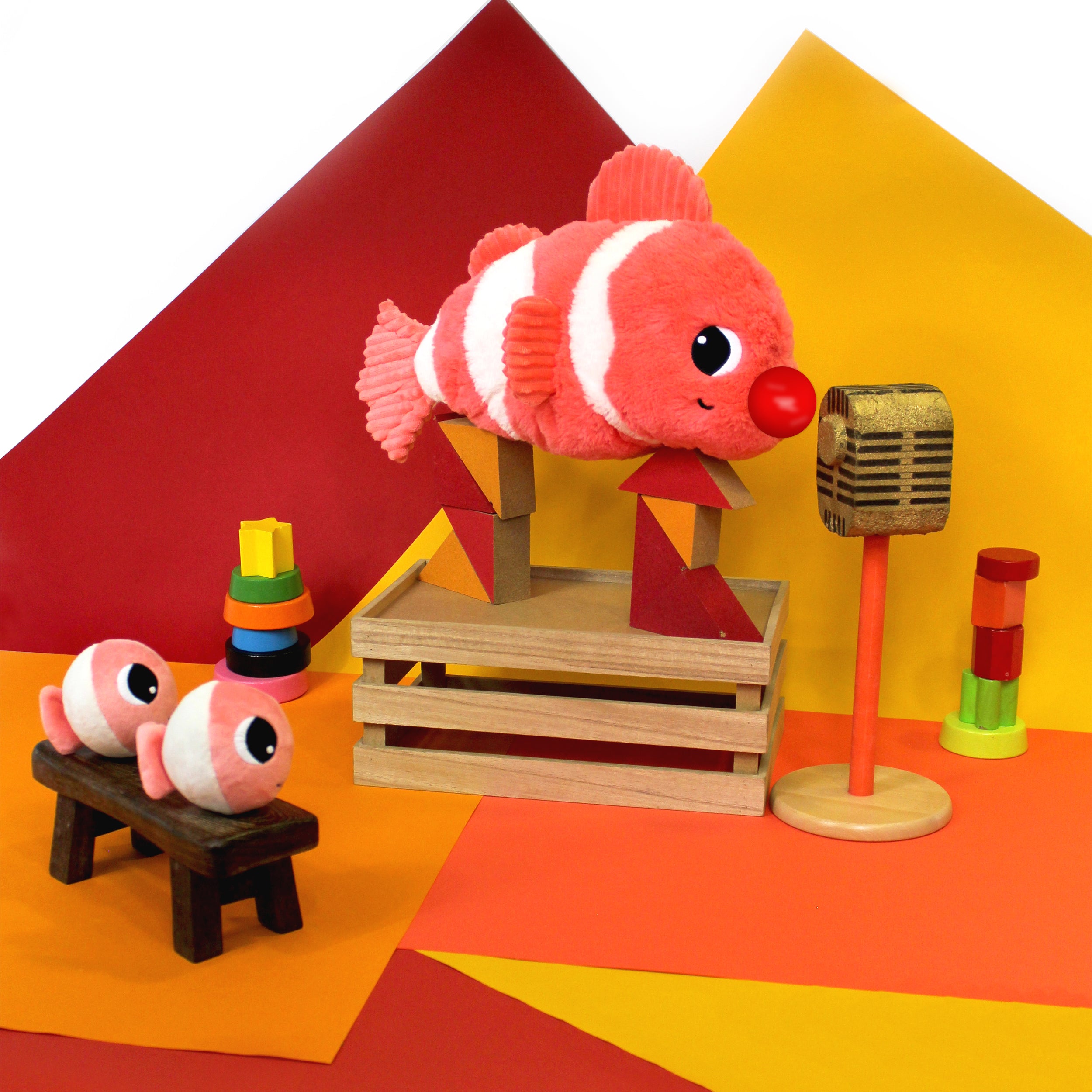 Peluche poisson-clown Bigou maman et son bébé corail - Visuel d'ambiance de la maman et de bébé poisson-clown - Les Ptipotos