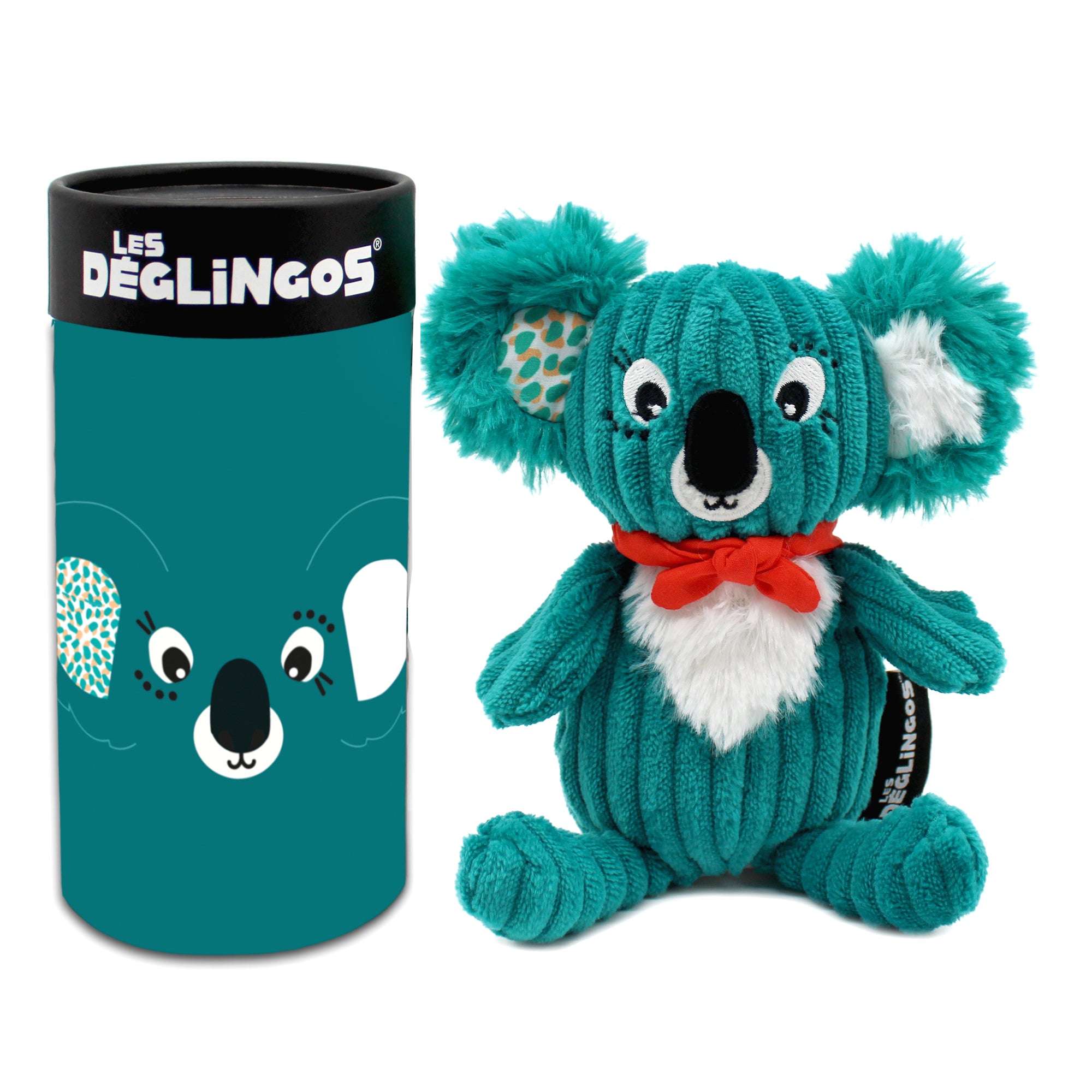Peluche avec boîte cadeau Petit Simply Berlingos le koala - vue de face avec boîte cadeau - Les Déglingos