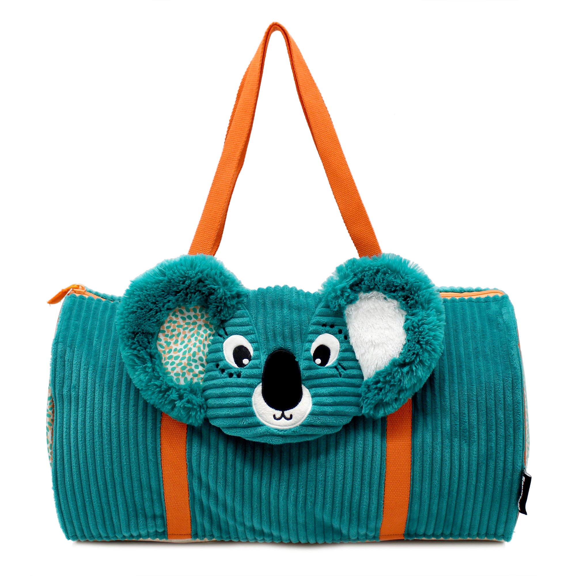 Sac weekend Berlingos le koala - vue de face du sac polochon avec les sangles suspendues - Les Déglingos