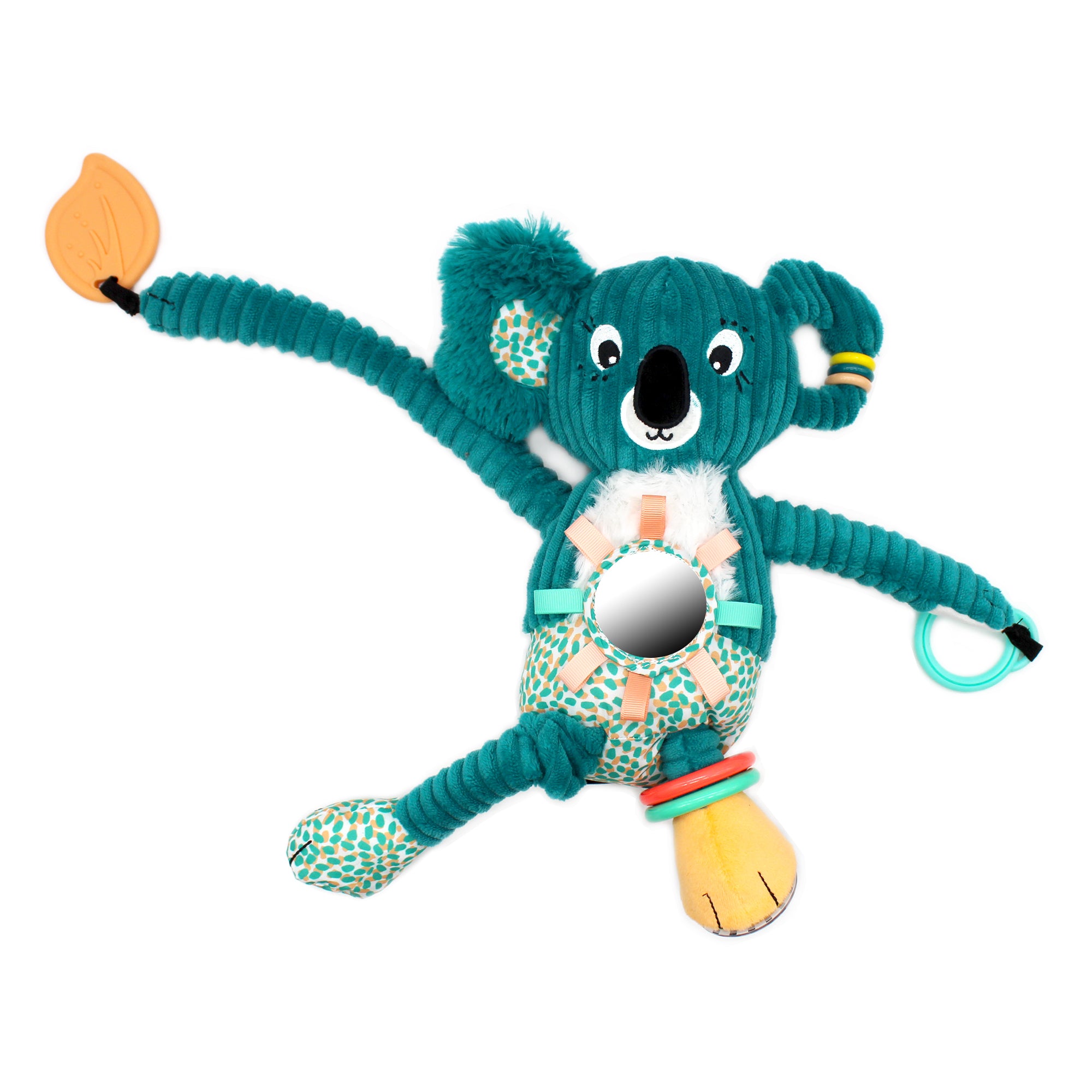 Peluche d'activités nomade Berlingos le koala - vue de face de la peluche nomade bras étiré - Les Déglingos