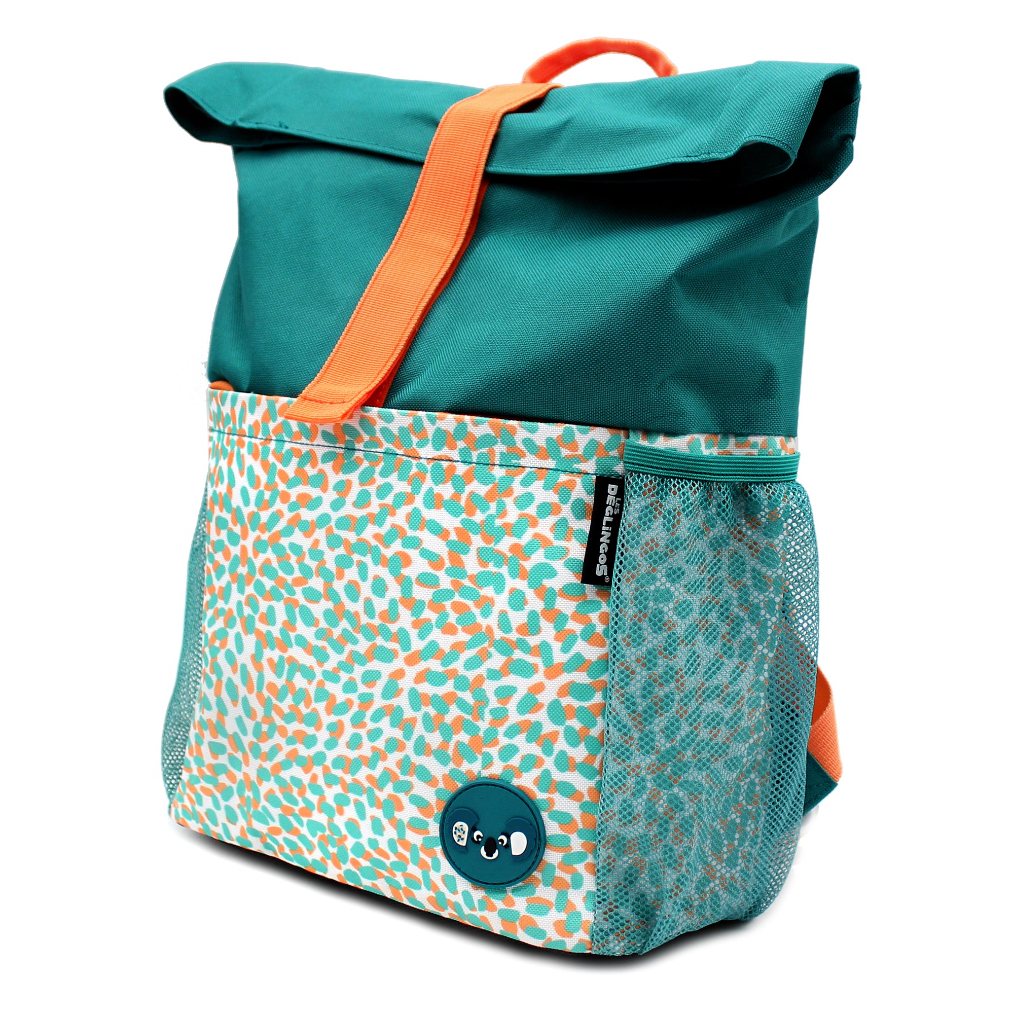 Sac à dos Rolltop mini-coursier Berlingos le koala - vue du profil droit du sac à dos rolltop - Les Déglingos