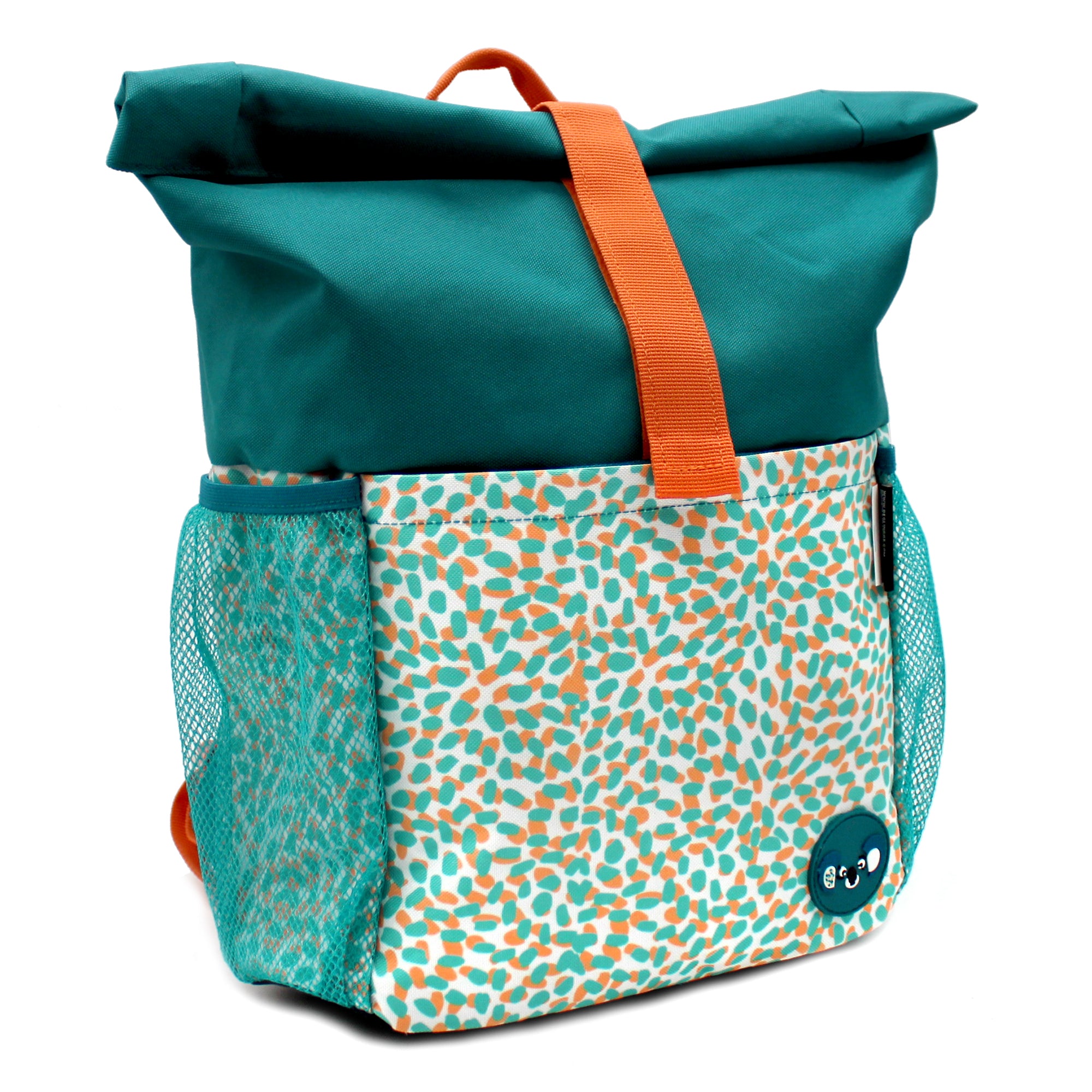 Sac à dos Rolltop mini-coursier Berlingos le koala - vue du profil gauche du sac à dos rolltop avec lanière serrée - Les Déglingos