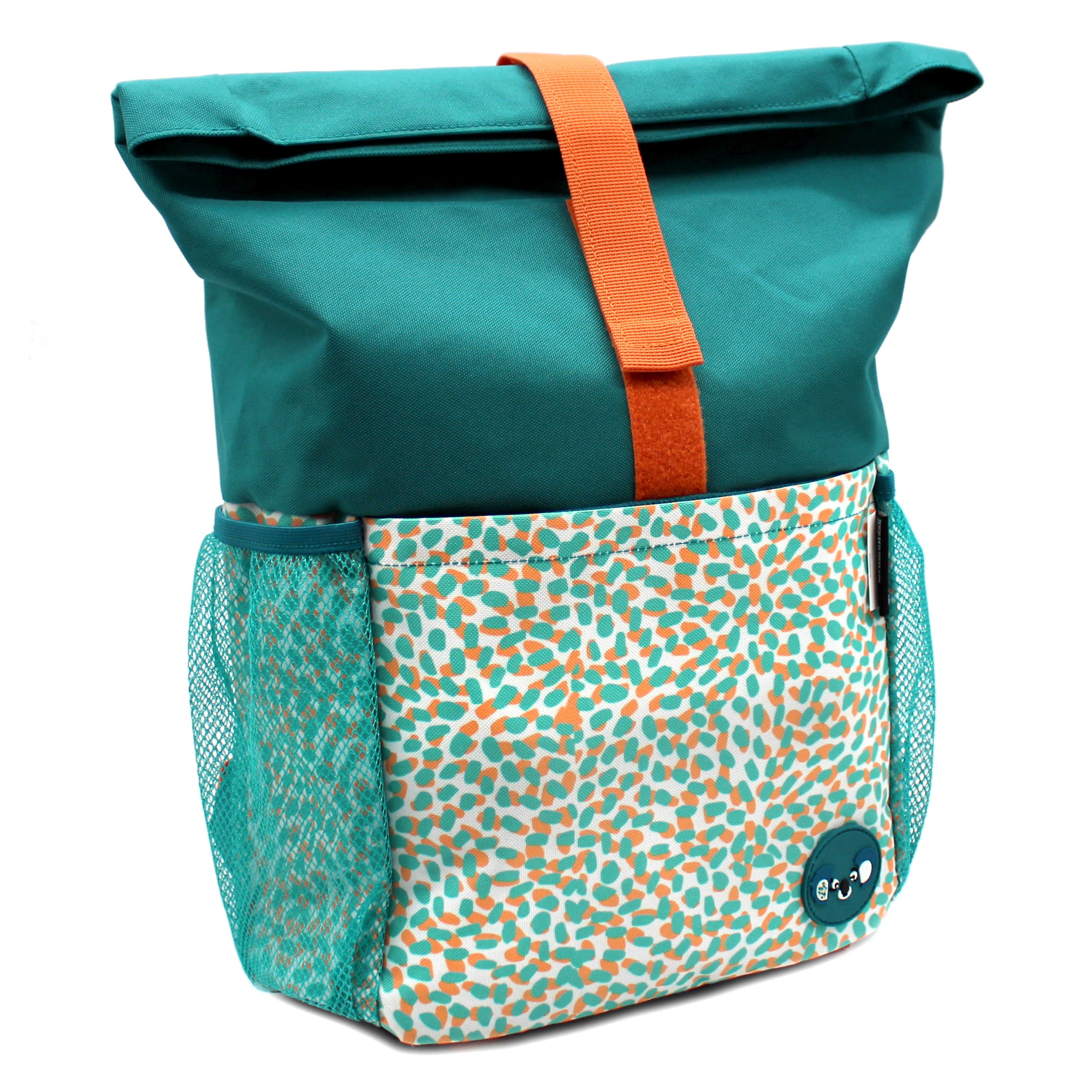 Sac à dos Rolltop mini-coursier Berlingos le koala - vue du profil gauche du sac à dos rolltop avec lanière desserrée - Les Déglingos