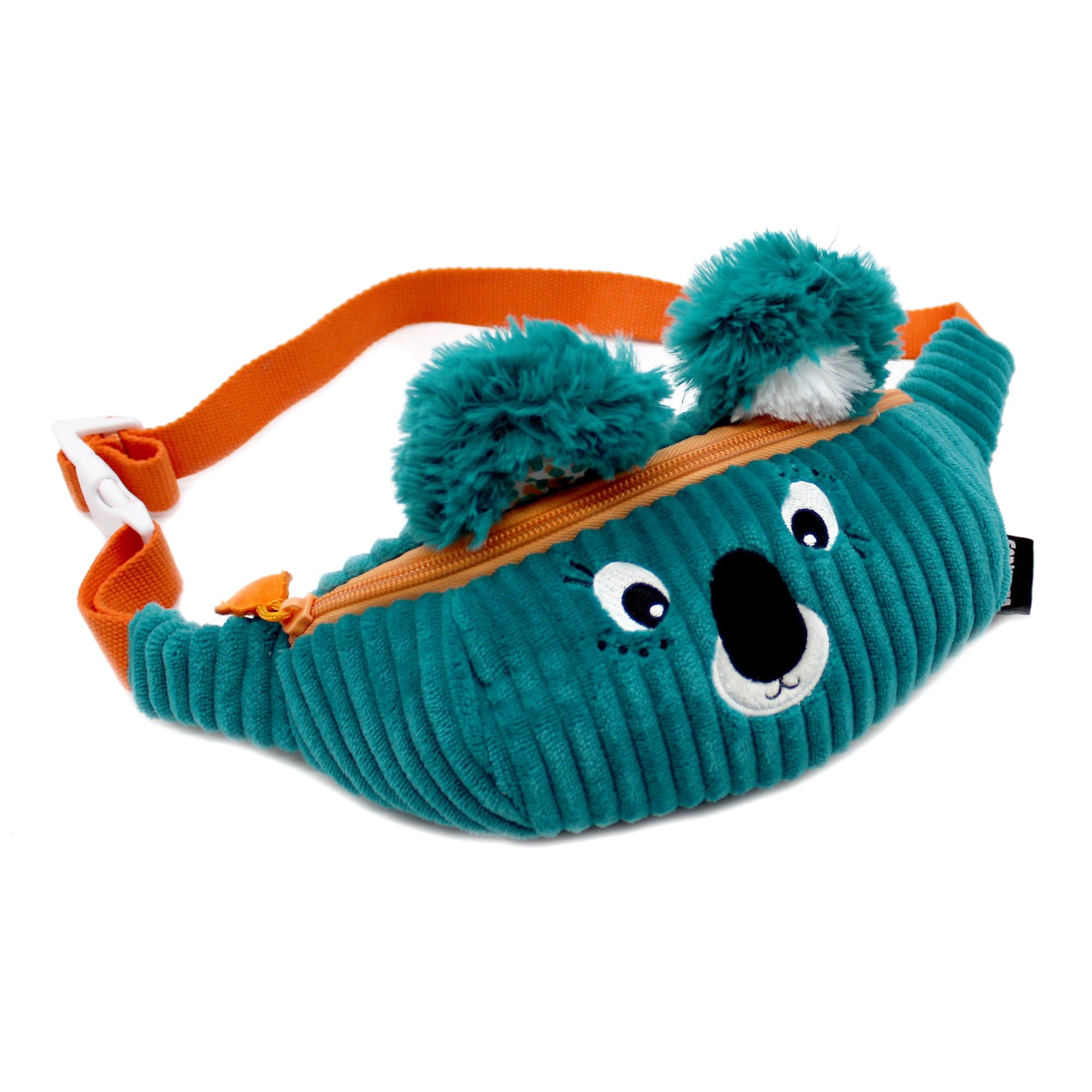 Sac banane en velours côtelé Berlingos le koala - vue de profil du sac banane avec sangle desserrée au maximum - Les Déglingos