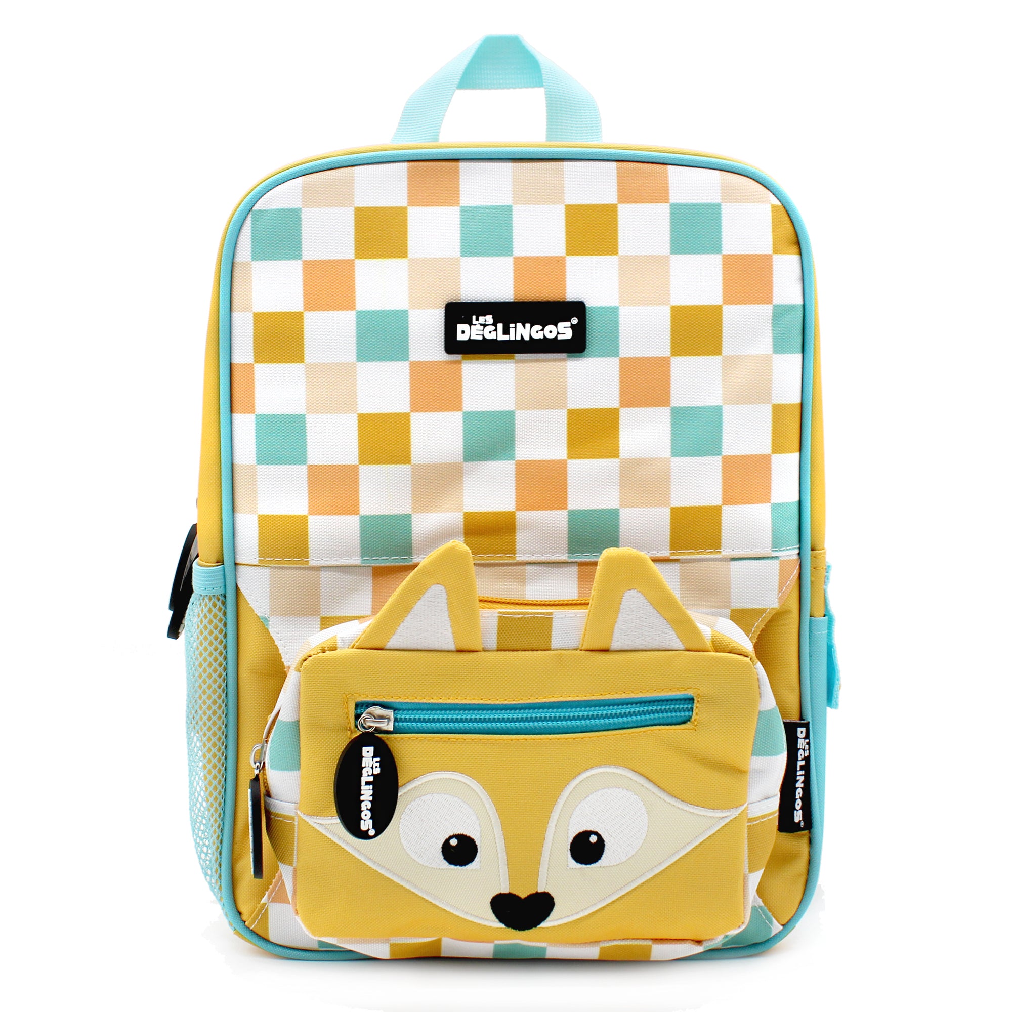 Sac à dos 2-en-1 avec sac banane amovible Cyranos le renard - Vue de face du sac à dos avec la banane attachée - Les Déglingos