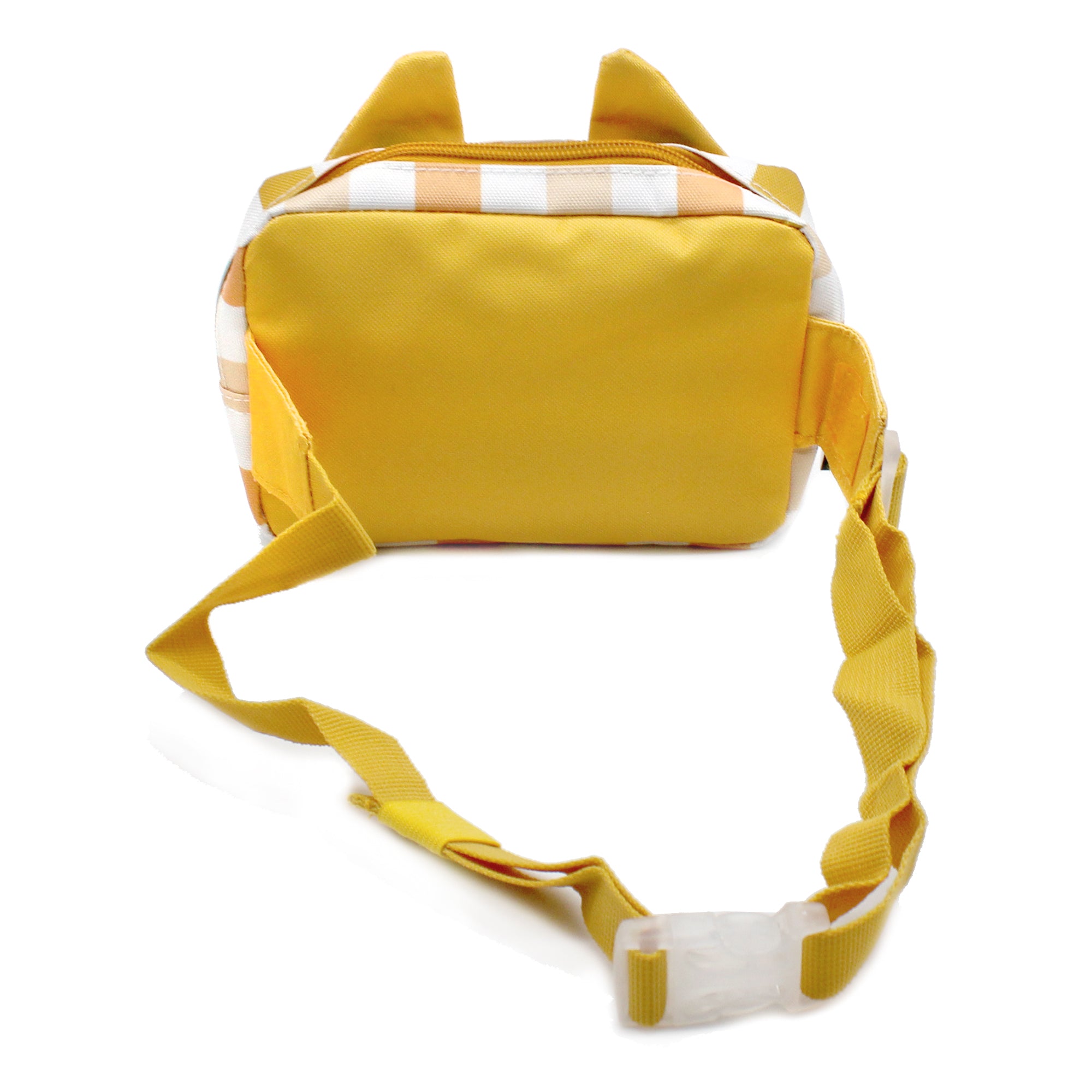 Sac à dos 2-en-1 avec sac banane amovible Cyranos le renard - Vue de dos du sac banane jaune moutarde - Les Déglingos