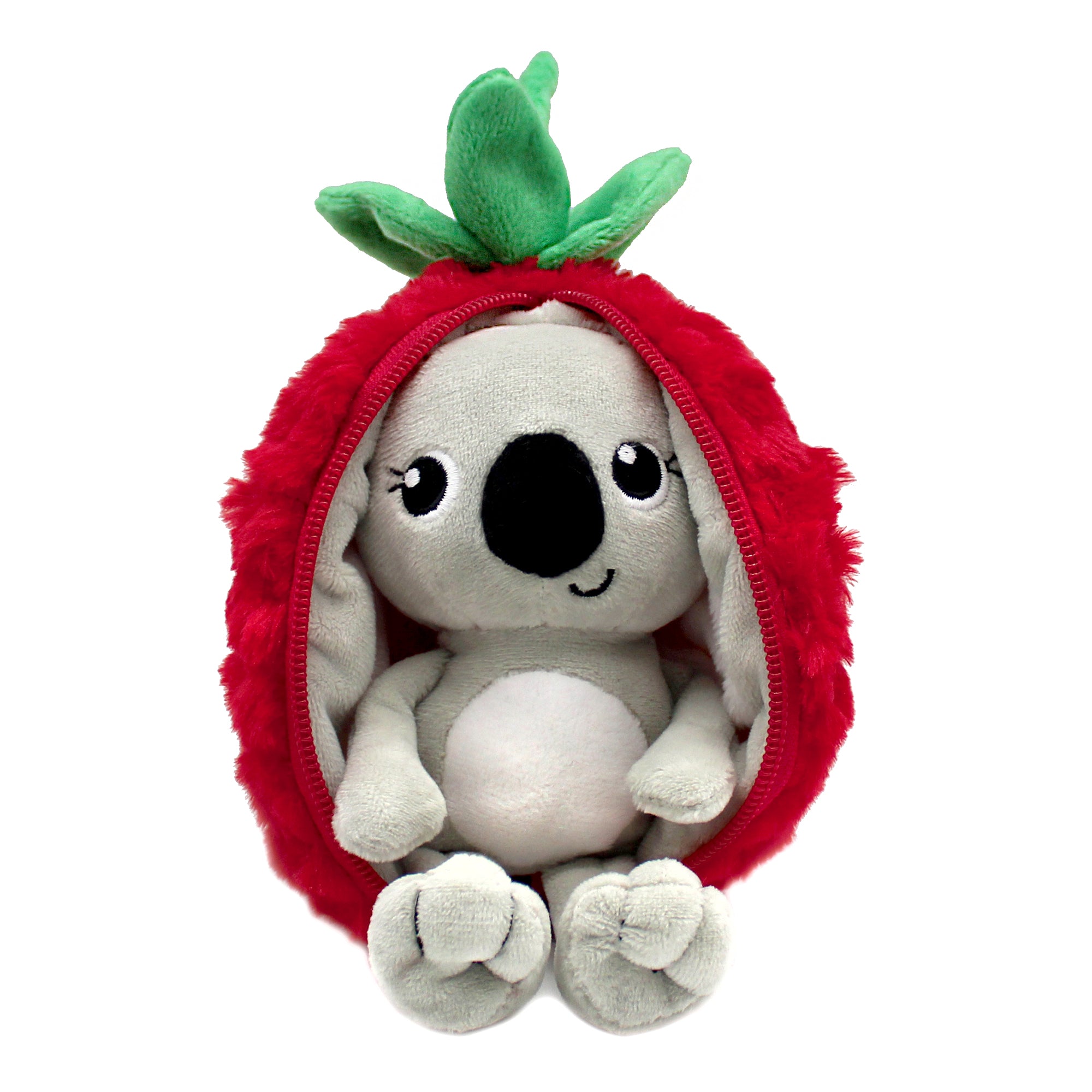 Peluche Tartlet le koala/framboise - vue demi-ouverte de la framboise et du koala - Flipetz