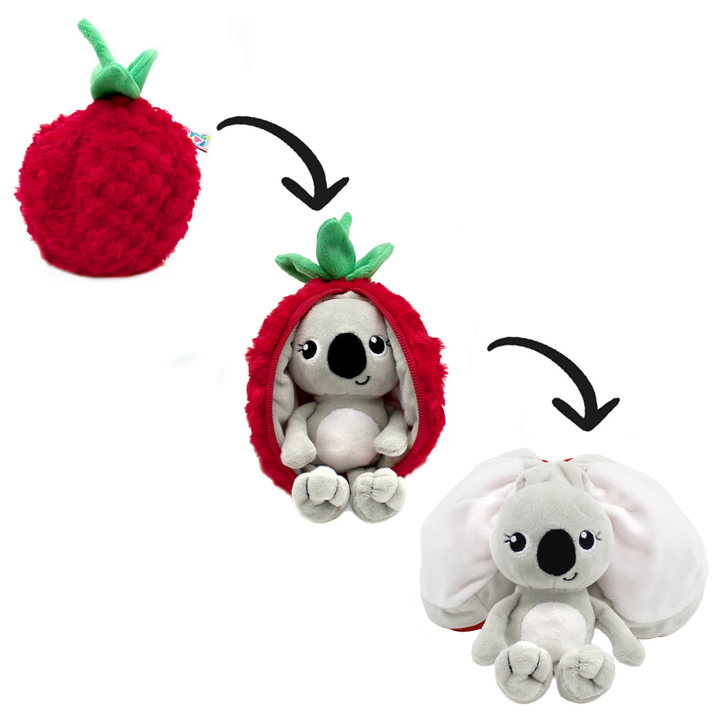 Peluche Tartlet le koala/framboise - montage déploiement ouverture de la framboise pour devenir un koala - Flipetz