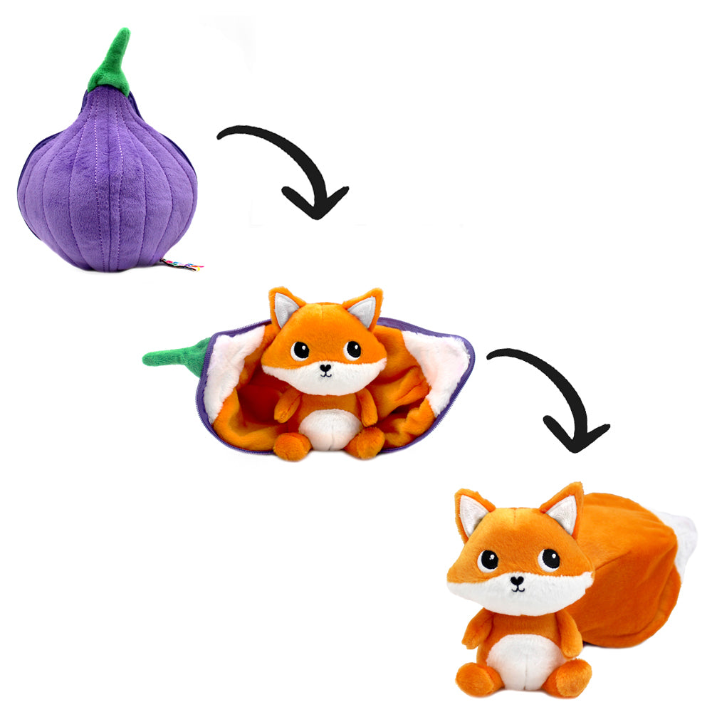 Peluche Russet le renard/figue - montage de la peluche figue qui se transforme en renard roux - Flipetz