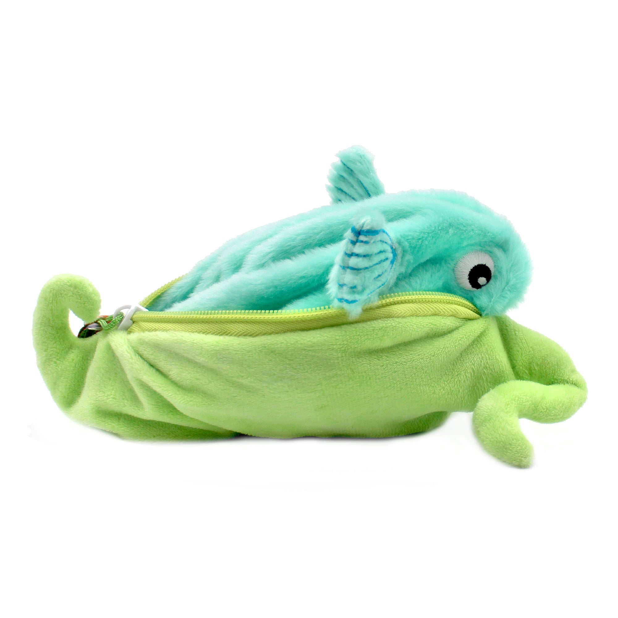 Peluche Bubblet le poisson/pois - vue du pois ouvert révélant le poisson - Flipetz