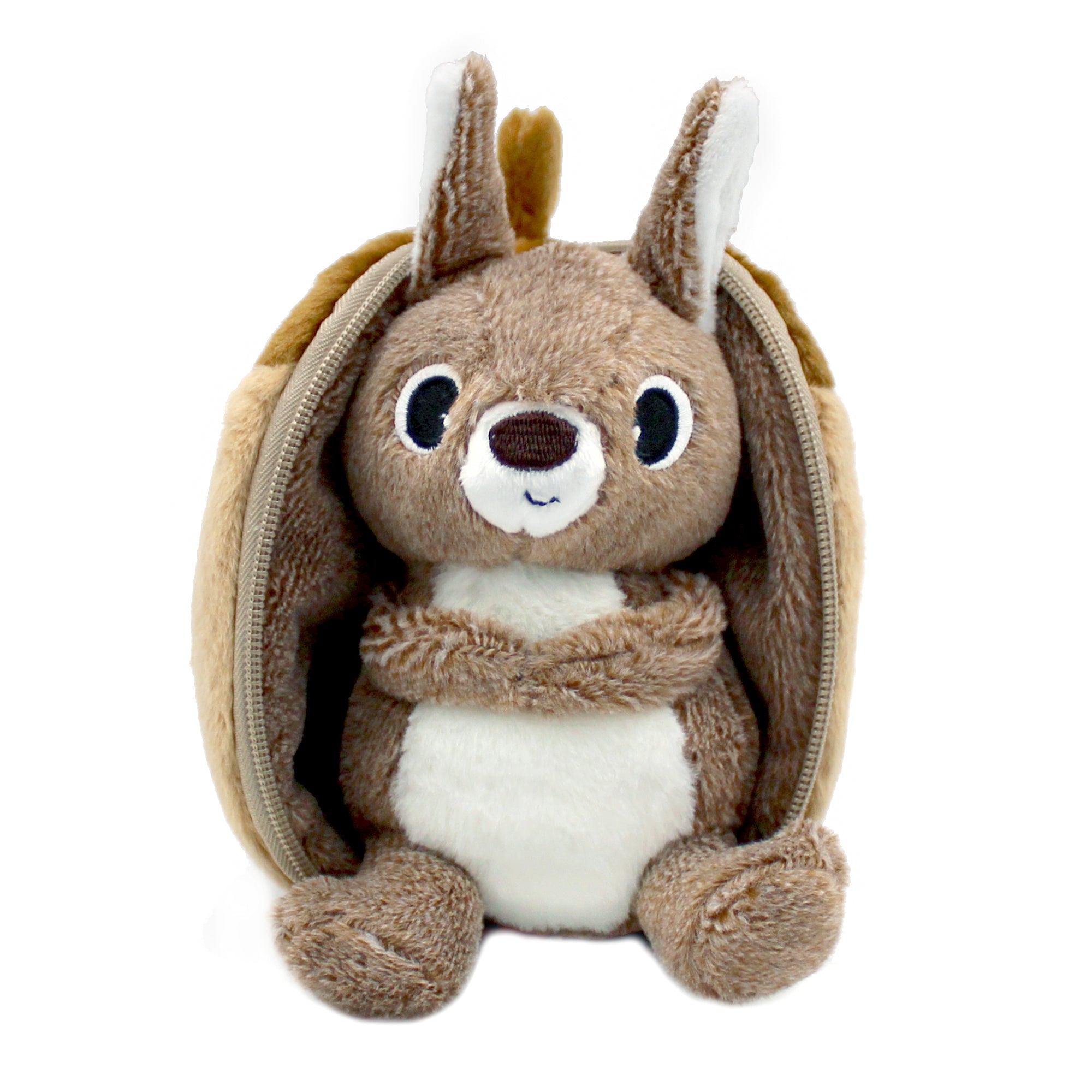 Peluche Noiset l'écureuil/gland - visuel du gland s'ouvrant sur l'écureuil - Flipetz