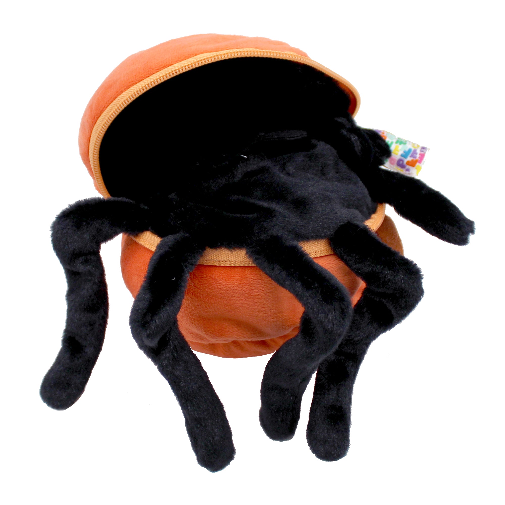 Peluche Pumpet la citrouille/araignée - visuel de la citrouille ouverte dévoilant l'araignée - Flipetz