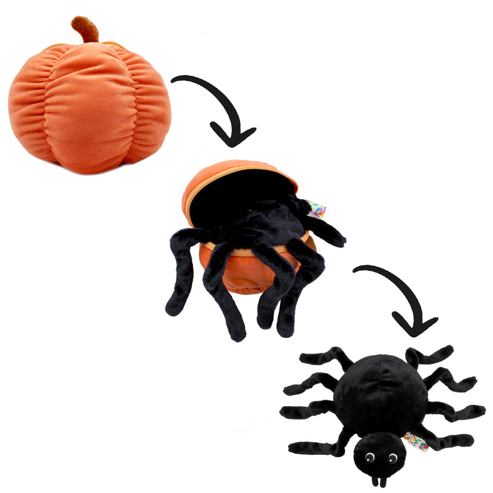 Peluche Pumpet la citrouille/araignée - montage transformation de la citrouille en araignée - Flipetz