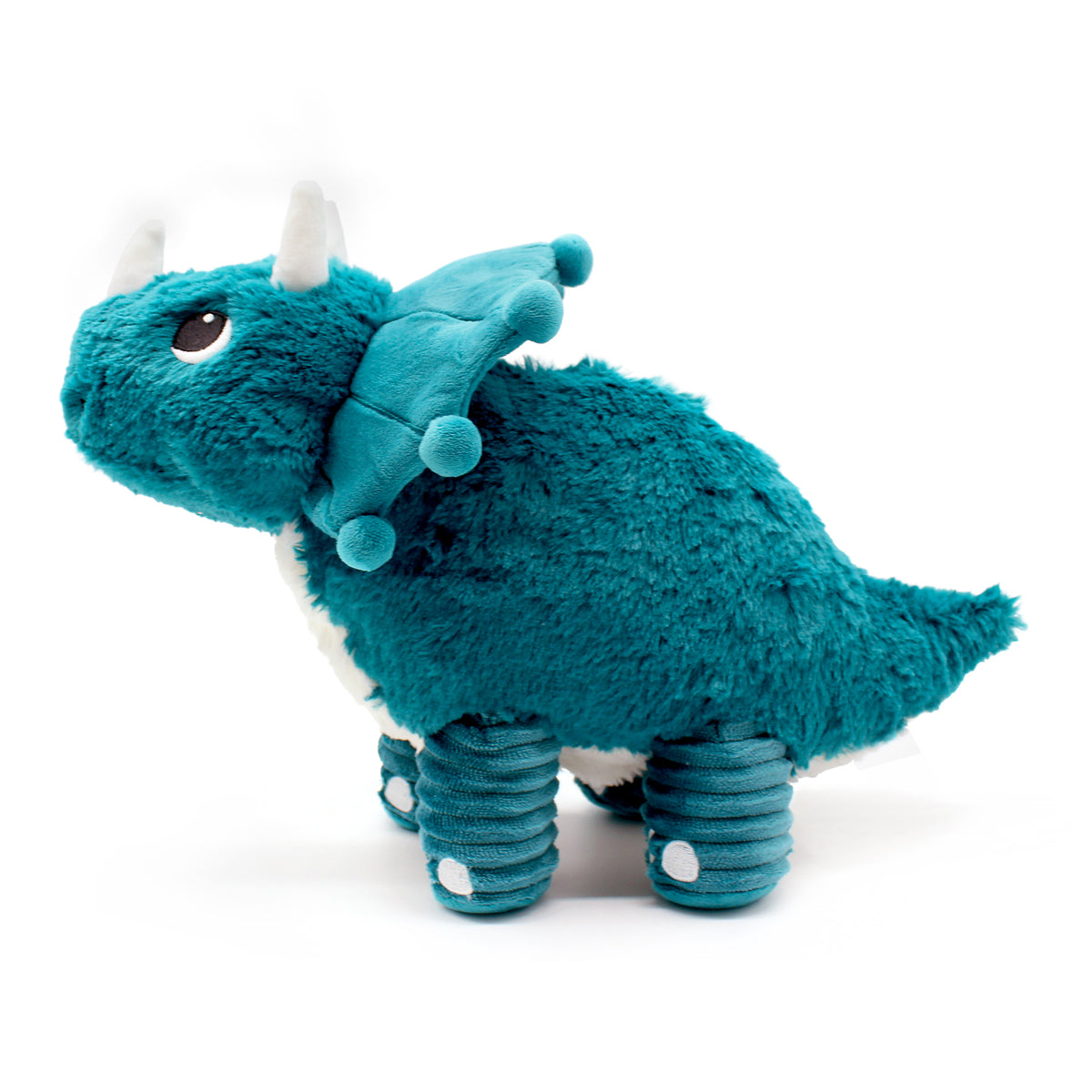 Peluche Penelops le tricératops maman et son bébé bleu paon - vue de côté de la peluche maman tricératops- Les Ptipotos