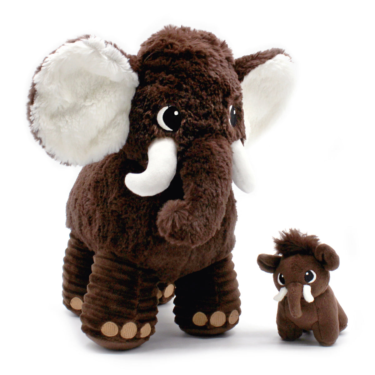 Peluche mammouth Papouth papa et son bébé marron chocolat - visuel de profil du mammouth papa et son bébé - Les Ptipotos