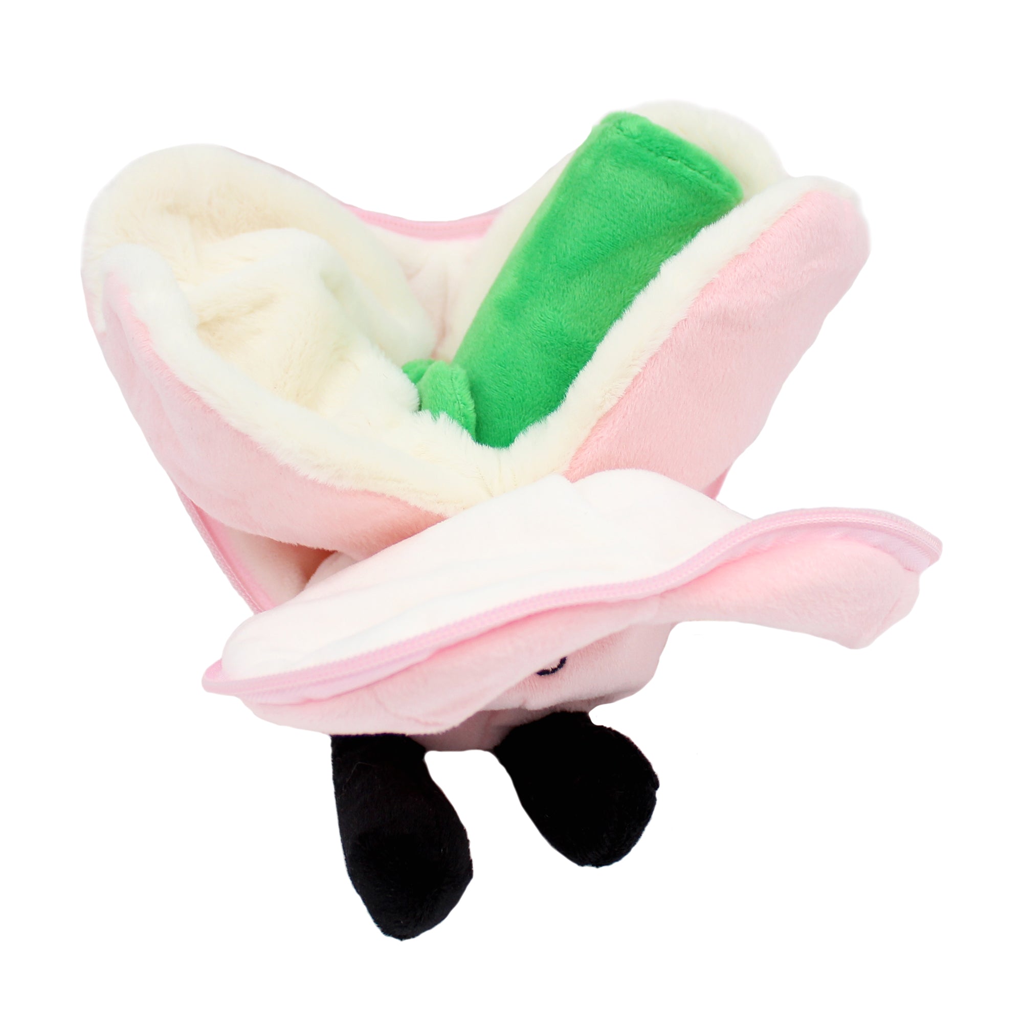 Peluche Coeur/Fleur blanc-rose - visuel de l'ouverture du coeur qui se déploit en fleur - Flipetz