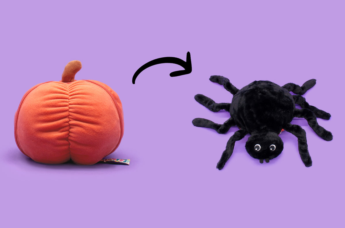 Peluche Pumpet la citrouille/araignée - montage transformation de la citrouille en araignée 10 - Flipetz