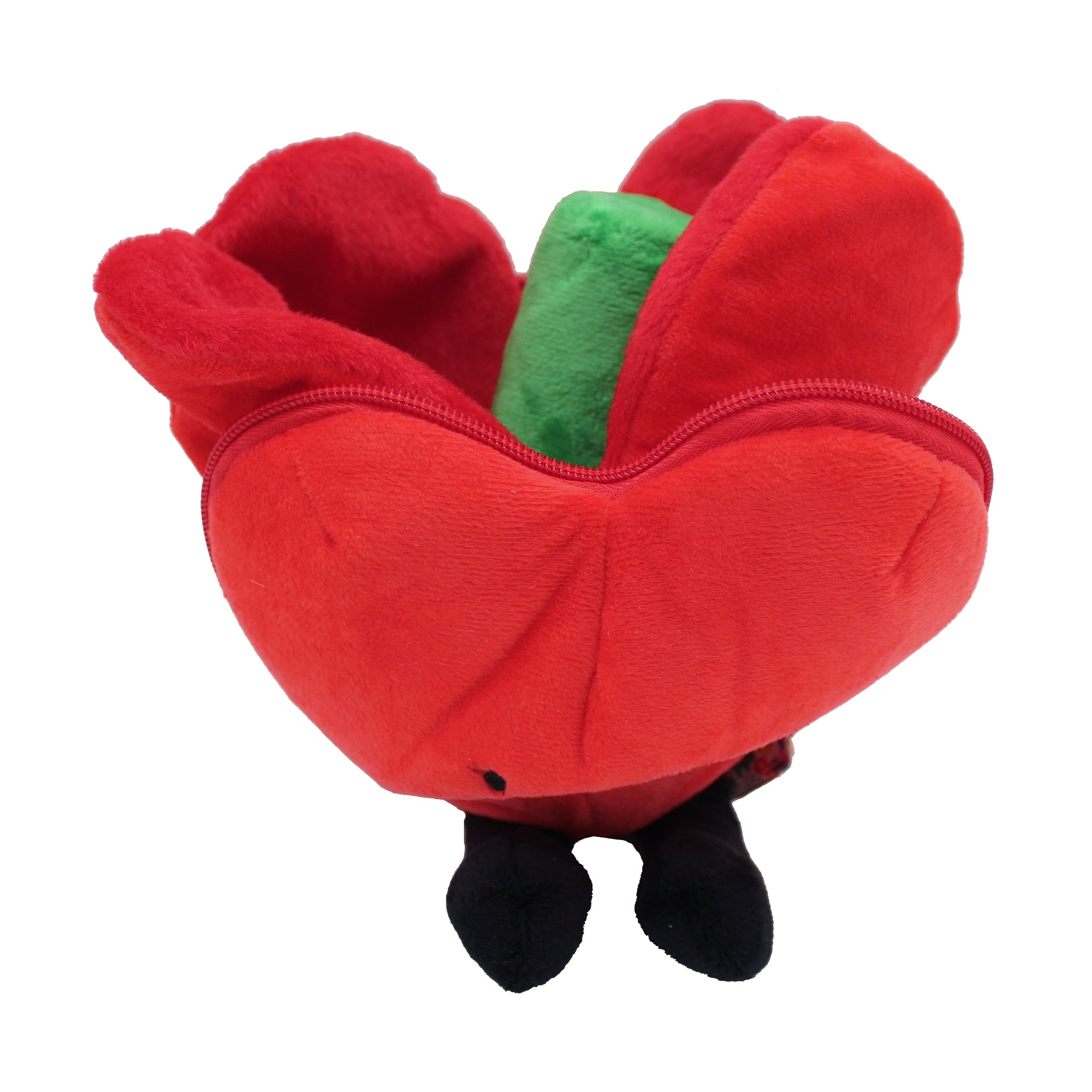 Peluche Coeur/Fleur rouge - vue du coeur s'ouvrant et dévoilant la fleur - Flipetz