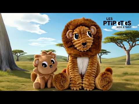 Vidéo d'animation peluche Graou le lion papa et son bébé - Les Ptipotos