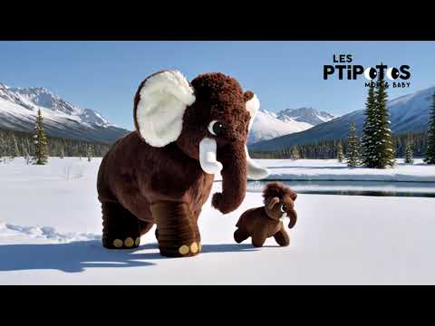 Vidéo d'animation peluche dinosaure Papouth le mammouth papa et son bébé - Les Ptipotos