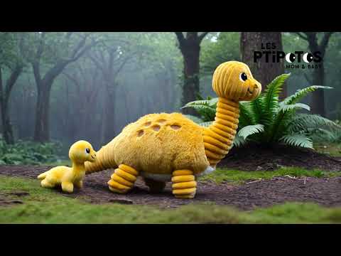 Vidé d'animation de la peluche dinosaure Marcus le diploducs papa et son bébé - Les Ptipotos
